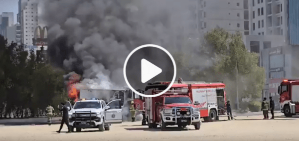 A food truck parked at the Mahboula waterfront caught fire